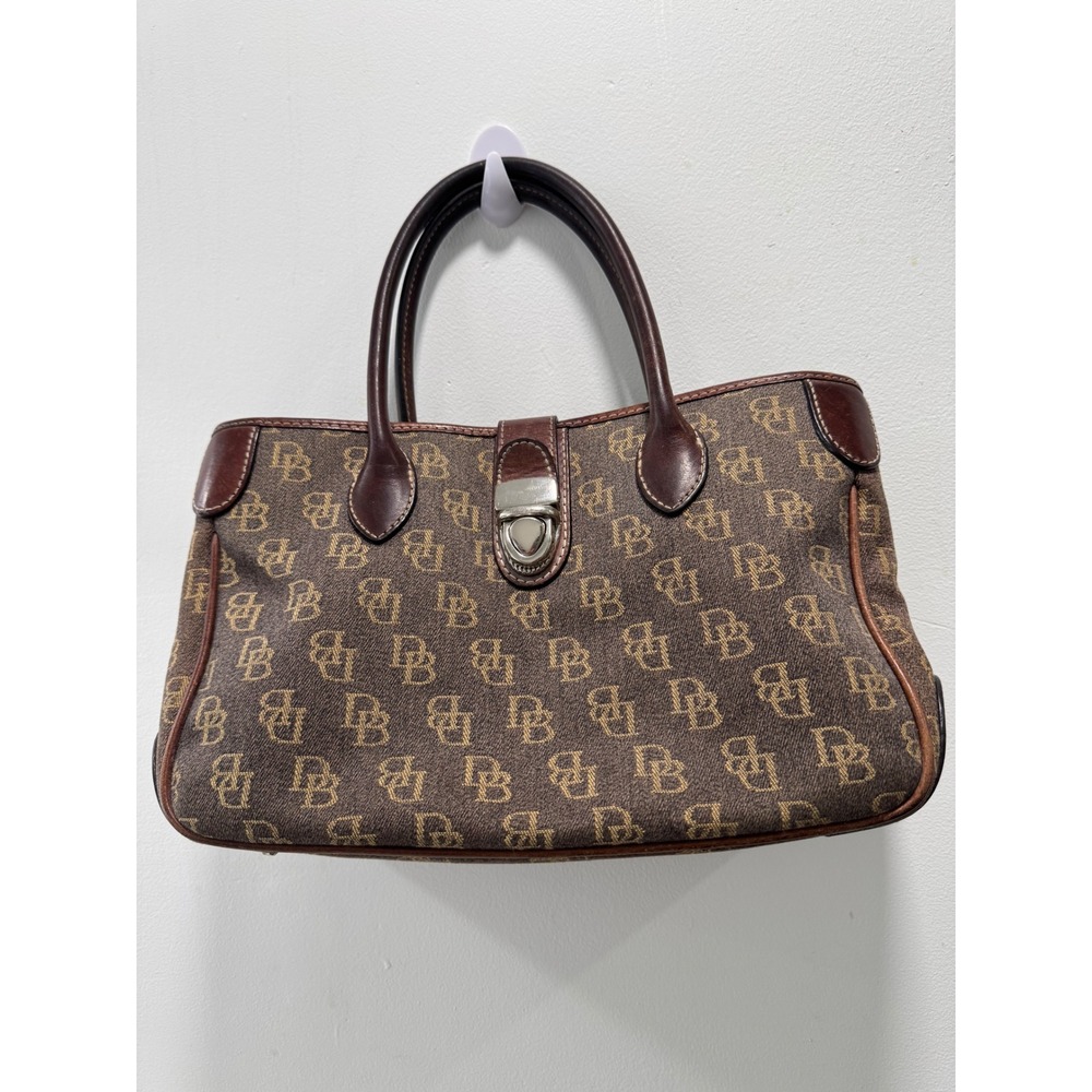 Dooney & Bourke Satchel Women Medium Brown Monogram Coated Canvas Leather Trim